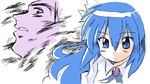  blue_eyes blue_hair blush gomamiso_(gomamiso_sp) long_hair miwajou original simple_background sleeves_rolled_up white_background 