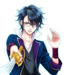  bad_id bad_pixiv_id black_hair blue_eyes fushimi_saruhiko glasses k_(anime) katana male_focus okomochi solo sword weapon 