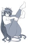  blush demon_tail gomamiso_(gomamiso_sp) leg_hug lineart long_hair miwajou monochrome original simple_background sleeves_rolled_up solo tail very_long_hair white_background 