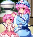  bad_id bad_pixiv_id banned_artist breasts child cosplay hat kaname_madoka kaname_madoka_(cosplay) ko-yuyuko large_breasts mahou_shoujo_madoka_magica mother_and_daughter multiple_girls pink_hair red_eyes saigyouji_yuyuko shin'en_(gyokuro_company) short_hair touhou triangular_headpiece 