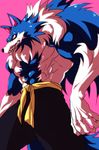  anthro belt biceps big_muscles black_nose blue_fur blue_hair canine chest_tuft clothing darkstalkers fangs fur hair jon_talbain male mammal muscles pants pecs pink_background plain_background pose solo standing teeth toned topless tuft unknown_artist video_games were werewolf white_fur white_hair wolf yellow_eyes 