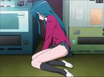  1girl 4:3 all_fours animated animated_gif anus approximated_aspect_ratio ass blue_hair censored feet kawashima_ami legs long_hair no_panties pussy school_uniform shoes skirt socks solo thighs toradora! vending_machine 