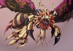  bug digimon emudoru flymon gradient gradient_background insect insect_wings mane multiple_wings no_humans open_mouth solo stinger torn_wings wings 