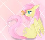  arthropod blue_eyes blush butterfly cutie_mark equine feathers female feral fluttershy_(mlp) friendship_is_magic fur green_eyes hair horse insect long_hair looking_at_viewer lustrous-dreams mammal my_little_pony pegasus pink_hair pony simple_background sitting smile solo wings yellow_fur 