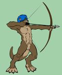  blue_hair bow_(weapon) claws efenrai efenrai_(character) green_eyes hair male mammal mustelid nude otter ranged_weapon sheath solo toe_claws toned weapon webbed_feet 