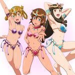  amy_(suisei_no_gargantia) aqua_eyes arm_behind_back arm_up back barefoot black_hair blue_eyes breasts brown_hair earrings flat_chest green_eyes jewelry long_hair melty_(suisei_no_gargantia) multiple_girls necklace outstretched_hand ribonzu saaya_(suisei_no_gargantia) short_hair suisei_no_gargantia twintails yellow_eyes 