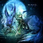  animal dark_background fenrir_(final_fantasy) final_fantasy final_fantasy_xi fujiwara_akina full_moon green_hair male_focus moon pointy_ears solo summoner_(final_fantasy) tarutaru wolf 