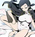  black_eyes black_hair breasts china_dress chinese_clothes clipboard devil_survivor_2 dress hairu jacket jacket_on_shoulders kanno_fumi large_breasts megami_ibunroku_devil_survivor shoes short_hair solo thighs 