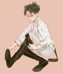  absurdres ascot bad_id bad_pixiv_id black_hair boots drunk highres knee_boots levi_(shingeki_no_kyojin) male_focus messy_hair nico1927 pink_background shingeki_no_kyojin solo 