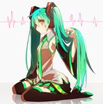  bad_id bad_pixiv_id boots detached_sleeves green_eyes green_hair hatsune_miku headphones li_sakura long_hair nail_polish necktie sitting skirt solo thigh_boots thighhighs twintails very_long_hair vocaloid wariza 