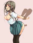  arm_grab arm_held_back blush breasts breasts_outside brown_eyes brown_hair cum cum_in_pussy cumdrip disembodied_penis leaning_forward medium_breasts nipples open_clothes open_shirt original penis school_uniform sex shirt skirt skirt_lift solo_focus tears thighhighs unasaka_ryou vaginal 