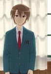  brown_eyes brown_hair kita_high_school_uniform koizumi_itsuki male_focus necktie school_uniform solo suzumiya_haruhi_no_yuuutsu ukon 