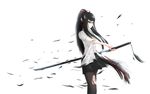  bad_id bad_pixiv_id black_eyes black_hair blood glasses highres katana kikivi long_hair original pantyhose ponytail sheath solo sword torn_clothes torn_legwear unsheathing very_long_hair weapon 