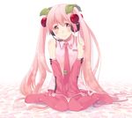  bad_id bad_pixiv_id blush boots cherry detached_sleeves food fruit hatsune_miku headset long_hair necktie pink_eyes pink_hair sakura_miku sitting smile solo sweetcry thigh_boots thighhighs twintails very_long_hair vocaloid wariza 