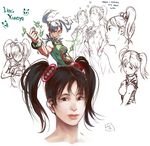  bad_id bad_pixiv_id black_hair breasts character_name china_dress chinese_clothes closed_eyes collage dress hirano_miharu john_crayton ling_xiaoyu lips medium_breasts multiple_girls palm-fist_greeting school_uniform scrunchie short_hair sketch smile tekken tekken_tag_tournament_2 twintails 