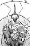  1girl andrew_santos antispiral_nia cloud_hair crossed_arms dark_persona highres lazengann mecha monochrome nia_teppelin sketch tengen_toppa_gurren_lagann 