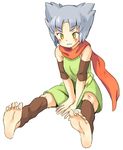  barefoot feet final_fantasy final_fantasy_unlimited full_body lou_lupus oyatsu_(mk2) scarf short_hair simple_background sitting smile soles solo toes white_background yellow_eyes 