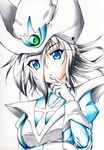  blue_eyes duel_monster fuyuno_taka highres silent_magician simple_background solo white_background yuu-gi-ou 