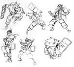  1boy arm_hair beowulf_(skullgirls) cape chair concept_art crossed_arms facial_hair folding_chair lab_zero_games male male_focus monochrome muscle official_art pelt shirtless sketch skullgirls solo stubble suspenders the_hurting 