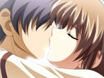  1boy 1girl aozora_haruka brown_hair edelweiss eyes_closed game_cg katakura_shinji kiss short_hair 