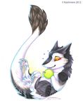  ambiguous_gender apple balthazar cute fruit kashmere lying male on_back sergal solo young 