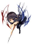  asymmetrical_wings bad_id bad_pixiv_id black_dress black_legwear brown_eyes dress highres houjuu_nue looking_at_viewer mantarou_(shiawase_no_aoi_tori) pantyhose pointy_ears polearm short_sleeves simple_background solo touhou trident weapon white_background wings 