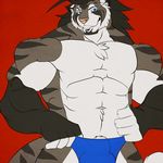  biceps blue_eyes bulge dazen_(character) dazen_cobalt feline male mammal pink_nose solo tiger topless 