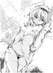  alice_margatroid beru dutch_angle greyscale hairband lying messy_hair monochrome navel off_shoulder on_side panties shanghai_doll short_hair sketch smile thighhighs touhou unbuttoned underwear 