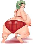  1girl areolae ass barefoot blush breasts curvy feet female gigantic_breasts green_eyes green_hair huge_ass kazami_yuuka looking_back looking_behind nipples open_mouth short_hair suica_kkk thighs touhou 