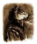  ???? gabadon male mammal monochrome sketch smoking solo wolf 