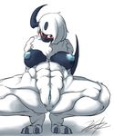  abs absol anthro anus blush breasts claws color erect_nipples female fur looking_at_viewer mdday muscles muscular_female nintendo nipples nude plain_background pok&#233;mon pok&#233;morph pok&eacute;mon pose presenting pussy red_eyes solo video_games white_background white_fur 