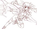  armor bad_id bad_pixiv_id belt cape fang gao_(naodayo) gloves hair_ribbon levi_russel long_hair lyrical_nanoha mahou_shoujo_lyrical_nanoha_innocent material-l monochrome open_mouth ribbon sketch solo thighhighs twintails vulnificus 