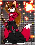  black_nose brown_eyes brown_hair canine fox guitar hair lilchu long_hair male mammal solo topless 