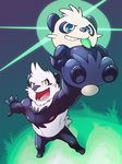  blue_eyes chest_tuft fur male mammal nintendo nipples nude open_mouth orangetavi pancham panda paws plain_background pok&#233;mon solo tairu tuft video_games yancham 