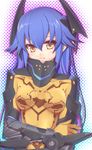  blue_hair bodysuit breasts gradient_hair halftone halftone_background holding_arm medium_breasts multicolored_hair orange_bodysuit phantasy_star phantasy_star_online_2 quna_(pso2) solo twintails yellow_eyes yosugara_shou zelsius 