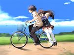  1boy 1girl amamiya_natsume bicycle brown_hair edelweiss game_cg shoes thighhighs white_legwear 
