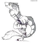  anthro bent_leg bent_over bow butt byakurai byakurai_tora claws crossdressing fur garter kashmere male nude on_one_leg plain_background pose sergal side_view solo standing tail_tuft toe_claws tuft white_background white_fur yellow_eyes 