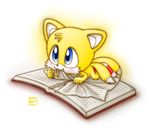  blush book canine cute fox fur mammal miles_prower multiple_tails nibbling puppy_eyes sega shoes small solo sonic_(series) yellow_fur young 