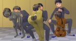  3boys 3girls anus ass ball1000 bent_over black_hair bodypaint borusen breasts eyes_closed false_clothes hair_pull indoors instrument multiple_boys multiple_girls nude open_mouth original painted_clothes pussy sitting uncensored 