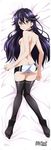  :&lt; absurdres ass back black_legwear breasts butt_crack dakimakura feet full_body highres kuroki_rei long_hair looking_back lying medium_breasts national_shin_ooshima_school_uniform official_art on_stomach open_mouth print_shorts purple_eyes purple_hair scan short_shorts shorts sideboob soles solo tanaka_yuusuke thigh_gap thighhighs topless vividred_operation white_shorts 