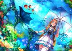  bad_id bad_pixiv_id blonde_hair blue_eyes dress earrings flower jellyfish jewelry long_hair manta_ray original solo transparent transparent_umbrella umbrella underwater whale zhuxiao517 