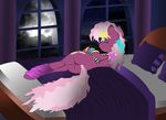  absurd_res anthro anthrofied back_turned bed bracelet butt cheerilee_(mlp) cloud clouds cutie_mark equine eyes_closed female friendship_is_magic fur hair hair_ornament hi_res horse inside jewelry lying mammal moon my_little_pony night nude on_side pillow pink_hair pony purple_fur pussy smile solo v-d-k window 