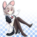 alternate_costume animal_ears black_legwear blush bow enmaided looking_at_viewer maid maid_headdress mouse_ears mouse_tail nazrin nogisaka_kushio pantyhose pout red_eyes short_hair silver_hair solo tail tail_bow touhou 