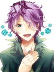  blue_eyes garry_(ib) hair_over_one_eye ib male_focus open_mouth purple_hair smile solo 