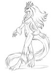  black_and_white breasts chinese_dragon delveen dragon female fenrir_lunaris furred_dragon looking_at_viewer monochrome nipples nude solo walking 