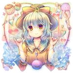  bad_id bad_pixiv_id blue_flower blue_rose blush bunny candy eyeball flower food fork green_eyes green_hair hat hat_ribbon heart heart_of_string komeiji_koishi muffin pjrmhm_coa ribbon rose short_hair silver_hair smile solo stuffed_animal stuffed_toy third_eye touhou upper_body wide_sleeves yellow_eyes 