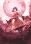  bat_wings buruxugi dress flying full_moon gloves moon night night_sky no_hat no_headwear pantyhose purple_hair red_eyes red_moon remilia_scarlet short_hair sky solo touhou wings 