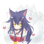  ahri angry animal_ears blush breasts cleavage facial_mark fox_ears fox_tail heart league_of_legends long_hair medium_breasts neko_baby solo tail whisker_markings yellow_eyes 