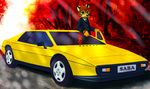  anthro car cute feline forest green_eyes hair jamesfoxbr looking_at_viewer male mammal paint smile solo stripes tiger tree vehicle 