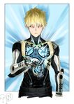  bad_id bad_pixiv_id ball black_sclera blonde_hair cyborg genos indesign male_focus nose one-punch_man solo yellow_eyes 